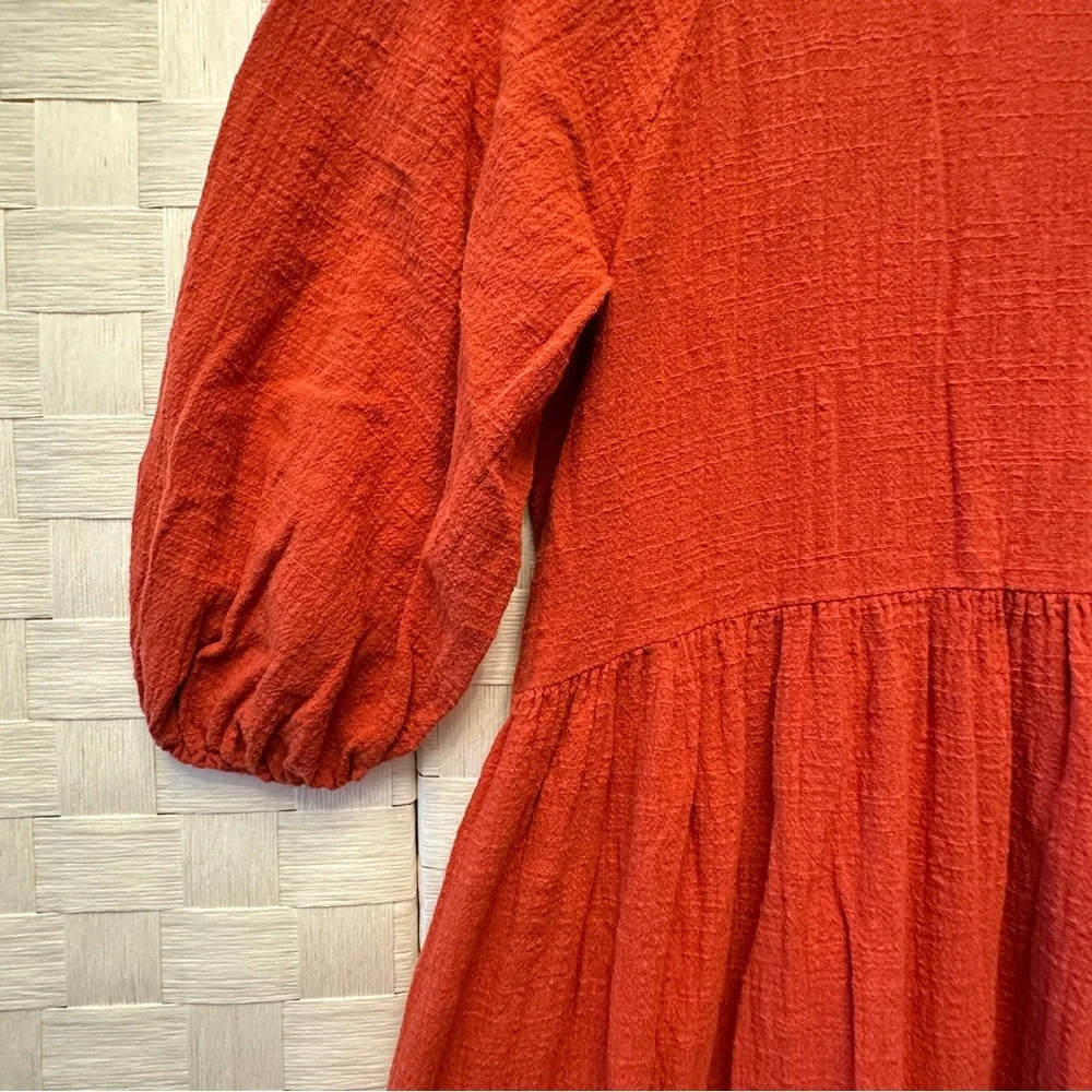 Madewell Burnt Orange Surplice V-Neck Pintuck Midi Dress XS Pockets - Picture 10 of 11